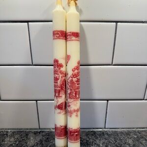 1950s Old Willow red taper candles (pair)- unused